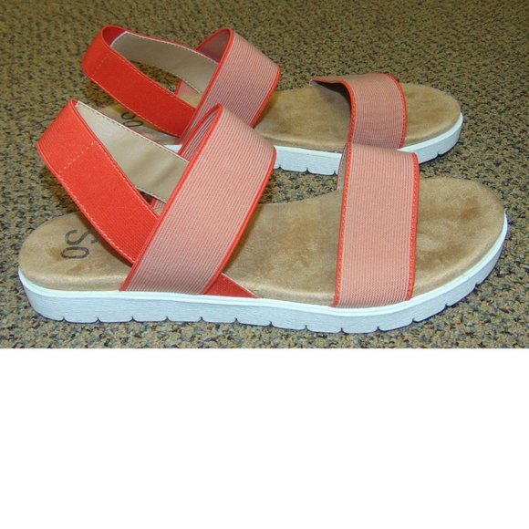 Womens Sandals 10 SO Orange Strappy Slip On Microfiber Padded Open Toe Summer - Picture 5 of 9